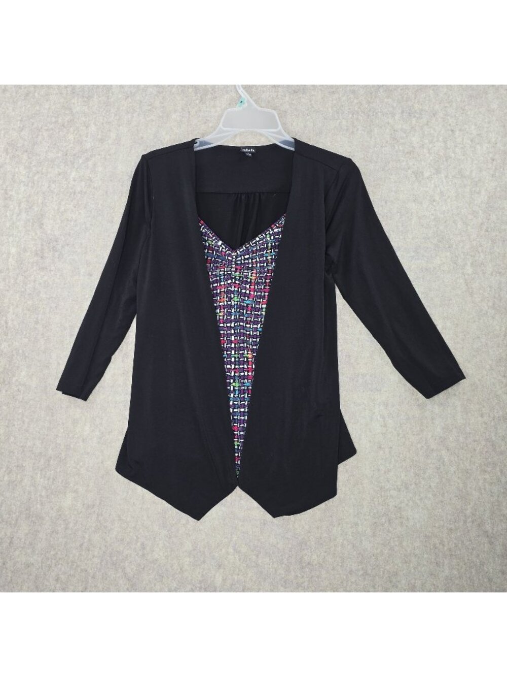 Rafaella Womens Open Cardigan Black Multi-Color Printed Layer Polyester/Spandex